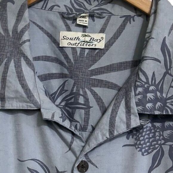 South Bay Outfitters Hawaiian Button-up Shirt Men's 2XL Gray Pineapple Print - Picture 4 of 14